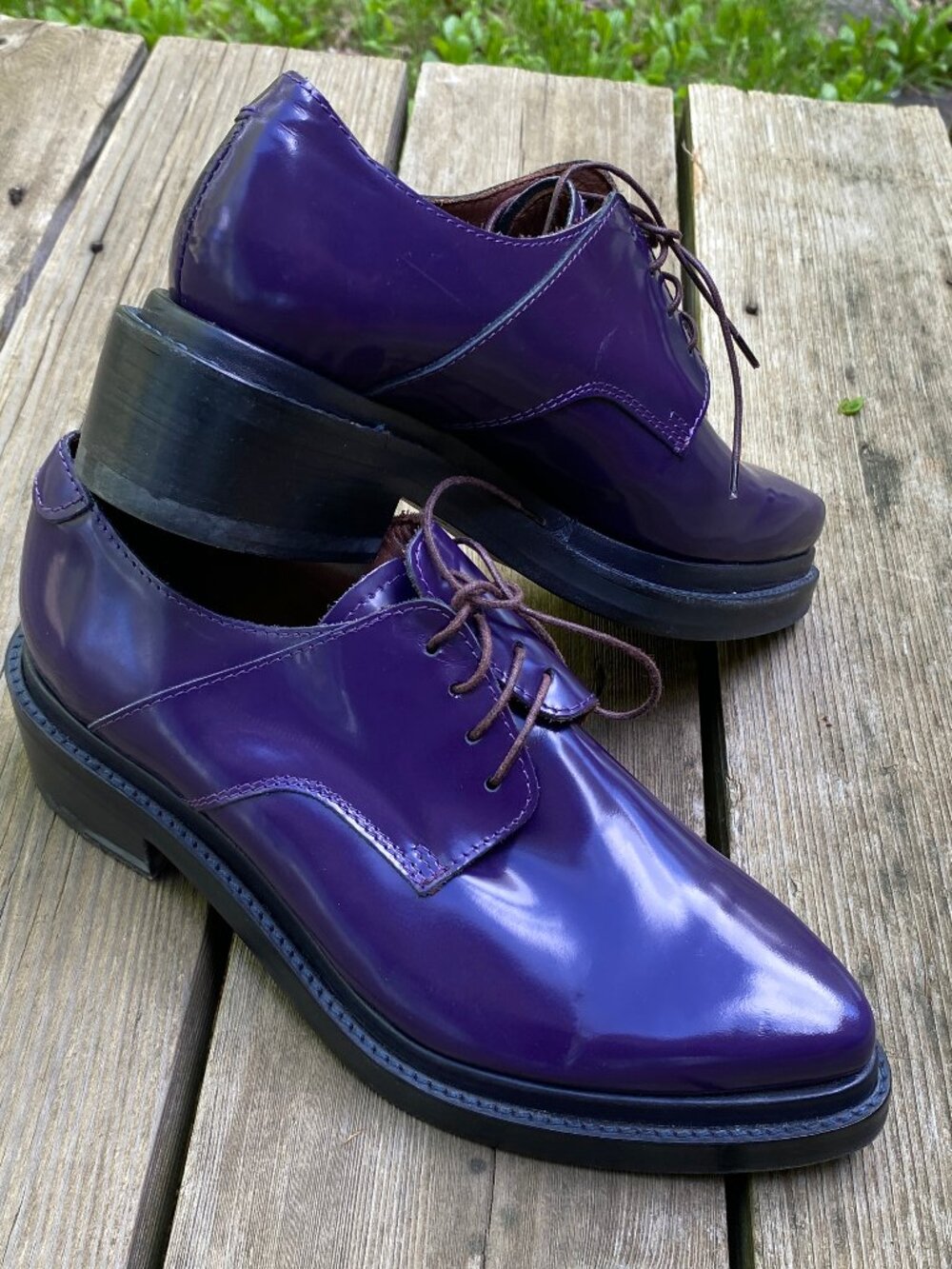 ACNE Studios Purple Leather Patent Lark Oxford Pointy Shoes -Size 38 Euro/8 USA